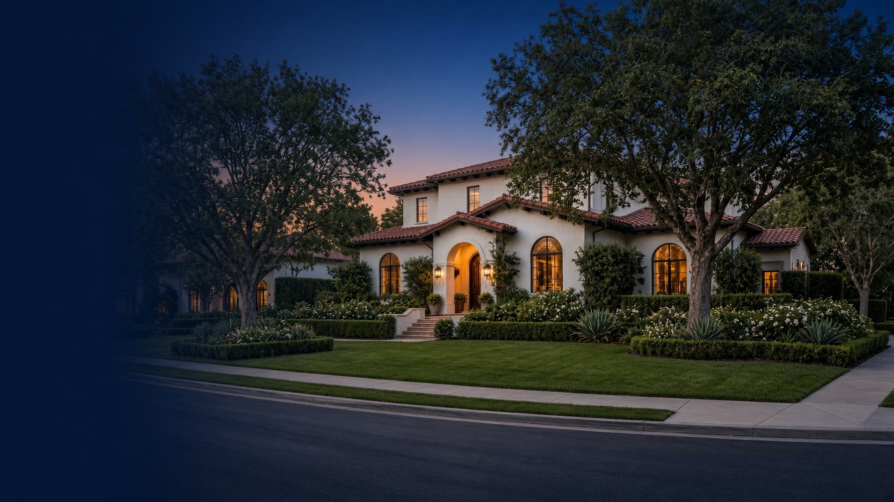 Mediterranean-style home with trees — illustrative, not a documented Alhambra address