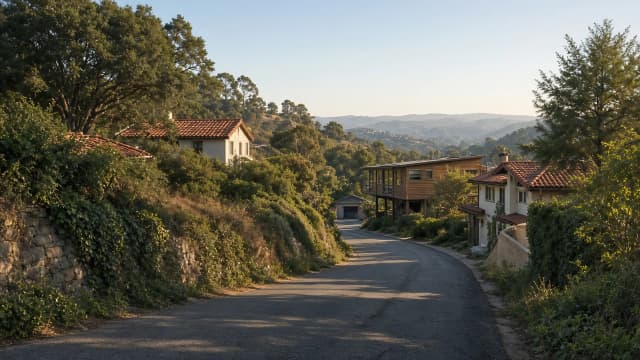 Illustrative hillside street with trees and homes for the Mount Washington guide — rendered image, not a documented address