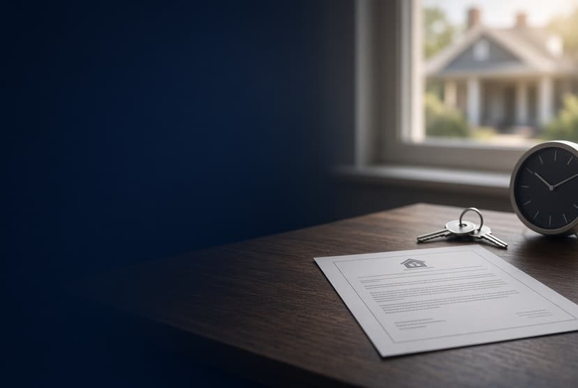 A quiet California bungalow at dusk, with a house file waiting on the kitchen table
