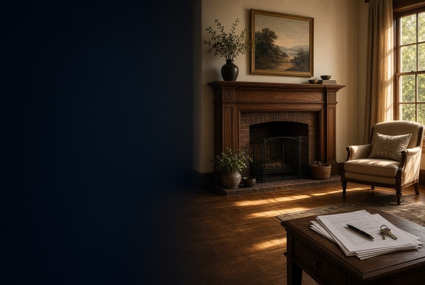 Quiet study with house keys and estate papers — a house waiting to be handled with care